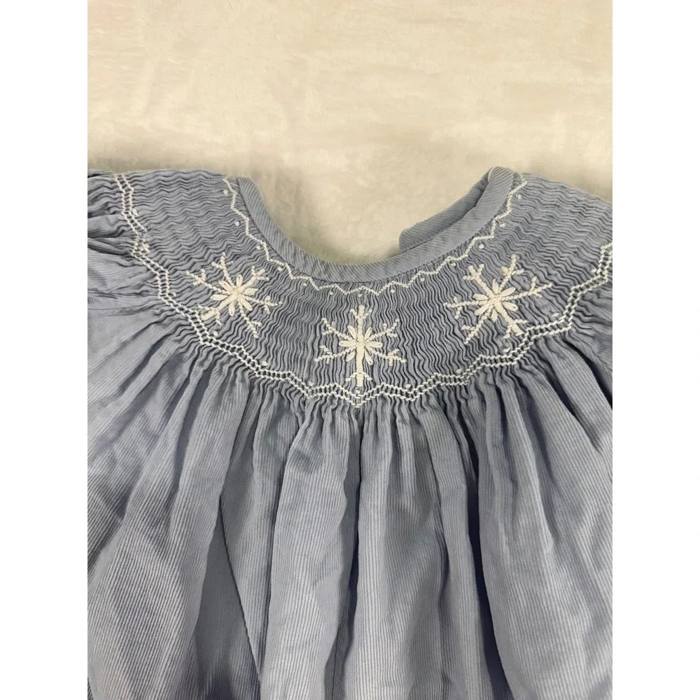 Shrimp & Grits Kids Smocked Bubble Romper 24M Blue Snowflake Corduroy Baby Girl